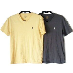 2 Polo Cotton V Neck T-shirts S Yellow Carbon Gray